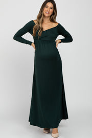 Forest Green Wrap Front Empire Waist Maternity Maxi Dress