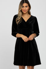 Black Velvet Wrap Front Babydoll Maternity Dress