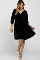 Black Velvet Wrap Front Babydoll Dress