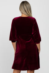 Burgundy Velvet Wrap Front Babydoll Maternity Dress