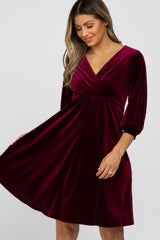 Burgundy Velvet Wrap Front Babydoll Dress