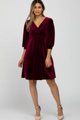 Burgundy Velvet Wrap Front Babydoll Dress