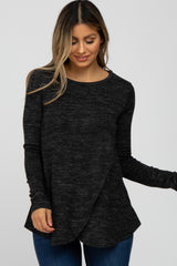 Black Heather Knit Layered Front Maternity/Nursing Top