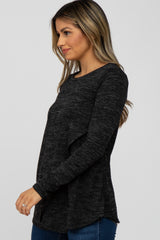 Black Heather Knit Layered Front Nursing Top