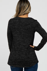 Black Heather Knit Layered Front Nursing Top