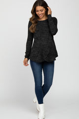 Black Heather Knit Layered Front Maternity/Nursing Top