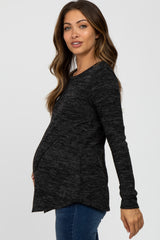 Black Heather Knit Layered Front Maternity/Nursing Top