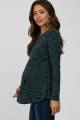 Forest Green Heather Knit Layered Front Maternity/Nursing Top