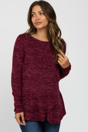 Burgundy Heather Knit Layered Front Maternity/Nursing Top