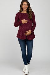 Burgundy Heather Knit Layered Front Maternity/Nursing Top