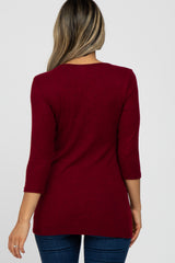 Burgundy Brushed Knit Wrap Top