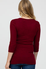 Burgundy Brushed Knit Maternity Wrap Top