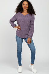 Purple Marled V-Neck Long Sleeve Top