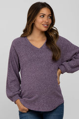 Purple Marled V-Neck Long Sleeve Maternity Top