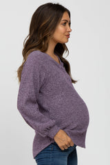 Purple Marled V-Neck Long Sleeve Maternity Top