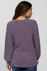 Purple Marled V-Neck Long Sleeve Maternity Top