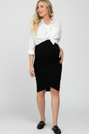 Black Ruched Maternity Wrap Pencil Skirt