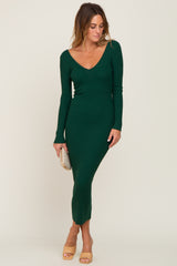 Forest Green V-Neck Long Sleeve Fitted Maternity Maxi Dress