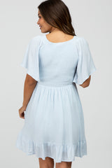 Light Blue Smocked Front Ruffle Hem Maternity Dress