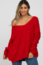 Red V-Neck Soft Sweater