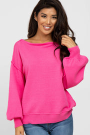 Fuchsia Boat Neck Bubble Sleeve Sweater