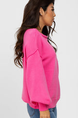 Fuchsia Boat Neck Bubble Sleeve Sweater