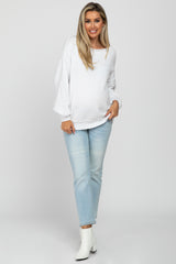 White Boat Neck Bubble Sleeve Maternity Sweater