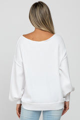 White Boat Neck Bubble Sleeve Maternity Sweater