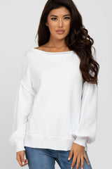 White Boat Neck Bubble Sleeve Maternity Sweater