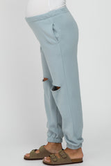 Light Blue Ripped Knee Maternity Sweatpants