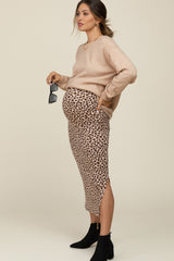 Brown Animal Print Fitted Maternity Midi Skirt