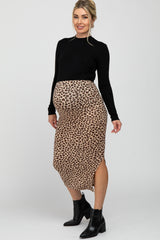 Brown Animal Print Fitted Maternity Midi Skirt