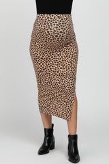 Brown Animal Print Fitted Maternity Midi Skirt