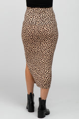 Brown Animal Print Fitted Maternity Midi Skirt