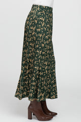 Forest Green Floral Pleated Skirt