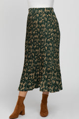 Forest Green Floral Pleated Maternity Skirt