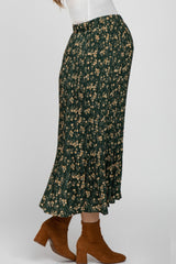 Forest Green Floral Pleated Maternity Skirt