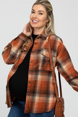 Rust Plaid Maternity Shacket