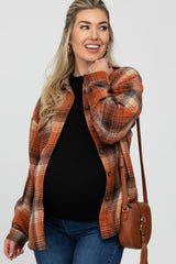 Rust Plaid Maternity Shacket