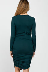 Green Ruched Fitted Front Bow Maternity/Nursing Dress