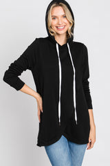 Black Layered Front Nursing Fleece Hoodie