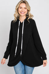 Black Layered Front Nursing Fleece Hoodie