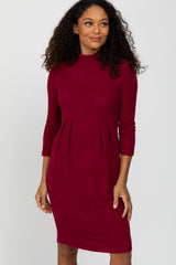 Burgundy Brushed Mock Neck Fitted Dress