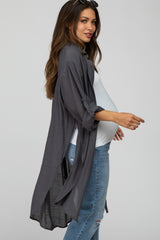 Charcoal Button Front Side Slit Oversized Maternity Blouse