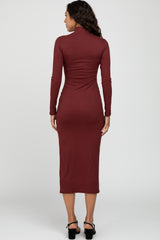 Burgundy Ribbed Mock Neck Side Slit Maxi Dress