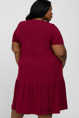 Burgundy Ribbed Tiered Plus Dress