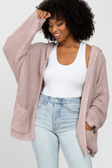 Mauve Cable Knit Hooded Maternity Cardigan