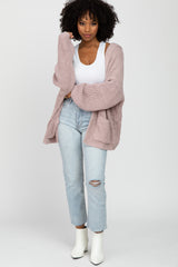 Mauve Cable Knit Hooded Cardigan