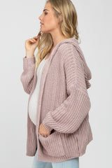 Mauve Cable Knit Hooded Maternity Cardigan