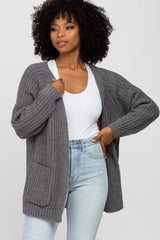 Charcoal Ribbed Cable Knit Maternity Cardigan